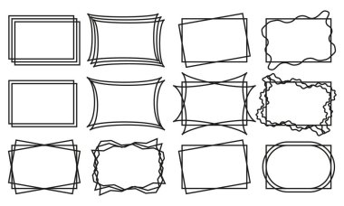 Black geometric frames with rectangle. Art deco style for wedding invitation, rectangle horizontal frames thin line set