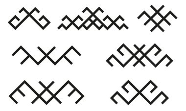 Vector Set of ethnic Baltic Folk ancient latvian lithuanian estonian traditional symbols, Scandinavian patterns