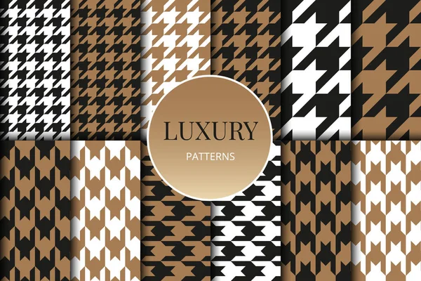 Houndstooth Patterns Set Fabric Background Classical Checkered Textile Design Collection — Stock Vector