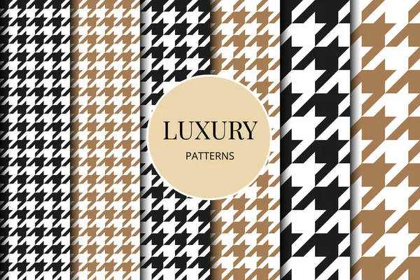 Houndstooth Seamless Patterns Set Fabric Background Classical Checkered Textile Design — Wektor stockowy