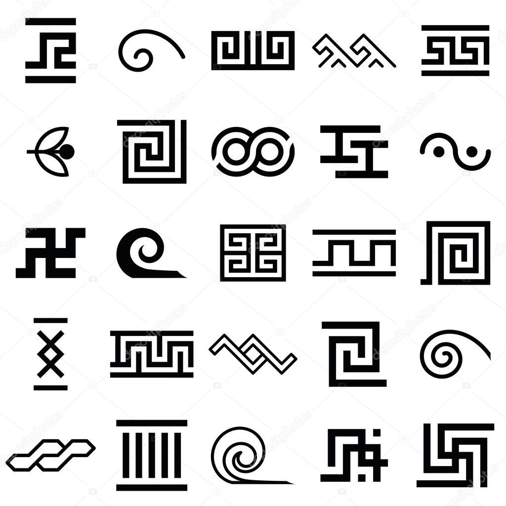 Greek motives vector symbols set. Greek key collection.