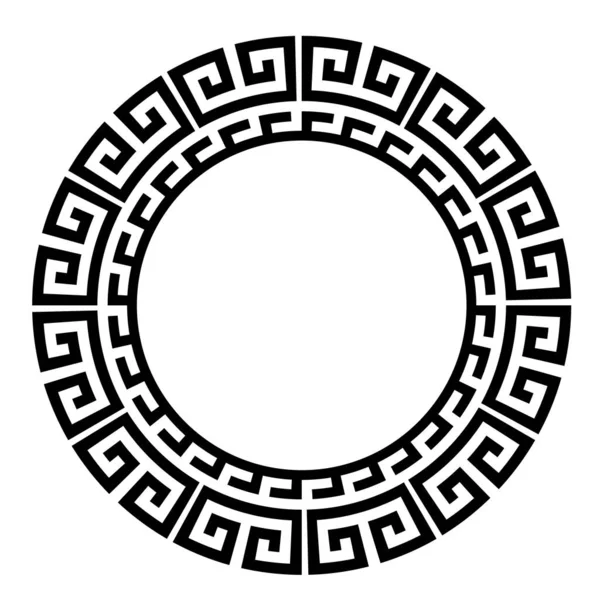 Oude Griekse Sleutel Zwart Frame Patroon Ronde Antieke Rand Uit — Stockvector
