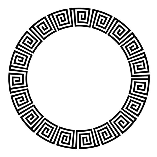 Cadre Rond Grec Clé Grecque Antique Motif Cadre Noir Bordure — Image vectorielle