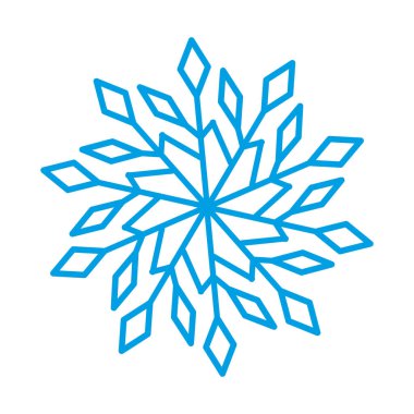 Beyaz arkaplanda izole edilmiş kar tanesi sembolü mavi siluet.