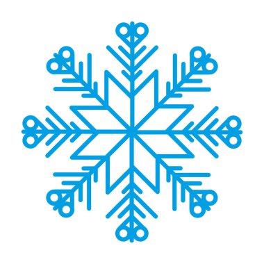 Beyaz arkaplanda izole edilmiş kar tanesi sembolü mavi siluet.