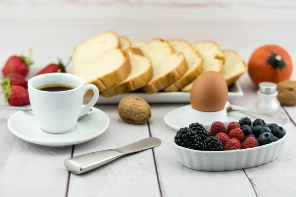 Petit Déjeuner Avec Œuf Pain Café — Photo