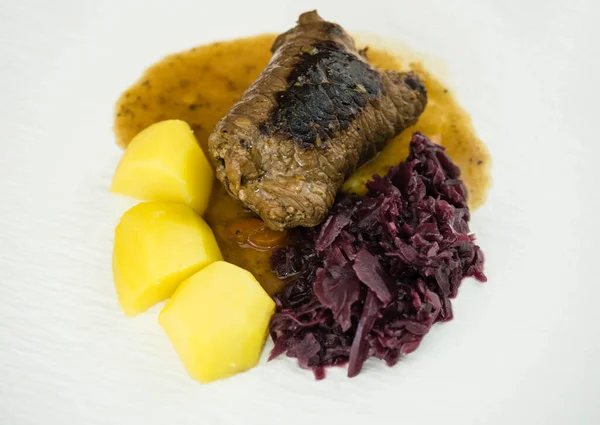 traditional german Food Beef Roulade with red cabbage