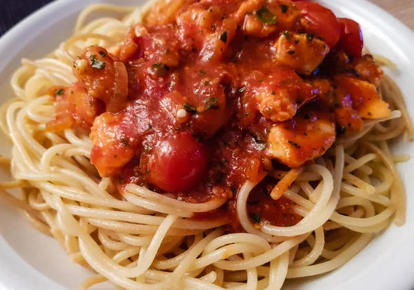 Spaghetti Allá Busara Pasta Con Camarones Una Especialidad Italiana —  Fotos de Stock