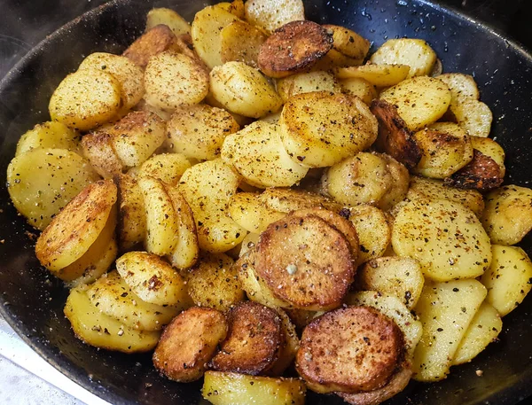 Çiftçiler Jambonlu Kahvaltı Kızarmış Patates — Stok fotoğraf