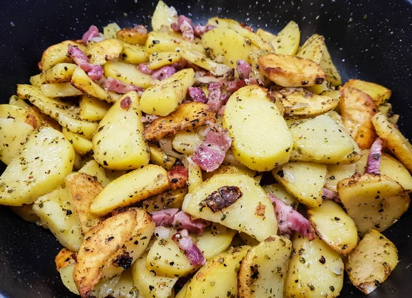 Çiftçiler Jambonlu Kahvaltı Kızarmış Patates — Stok fotoğraf