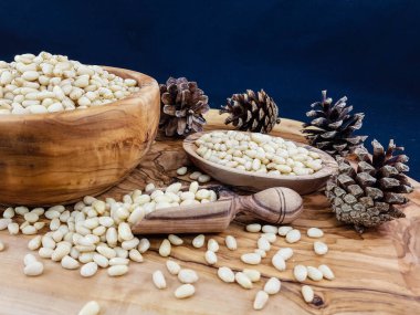 Sedir konileri ve zeytin ağacında fındıklar