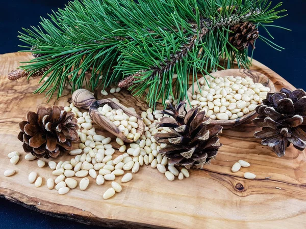 Sedir konileri ve zeytin ağacında fındıklar