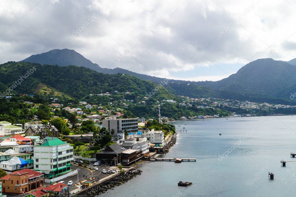 Roseau the capital of Dominica from the perspective of the cruise Terminal