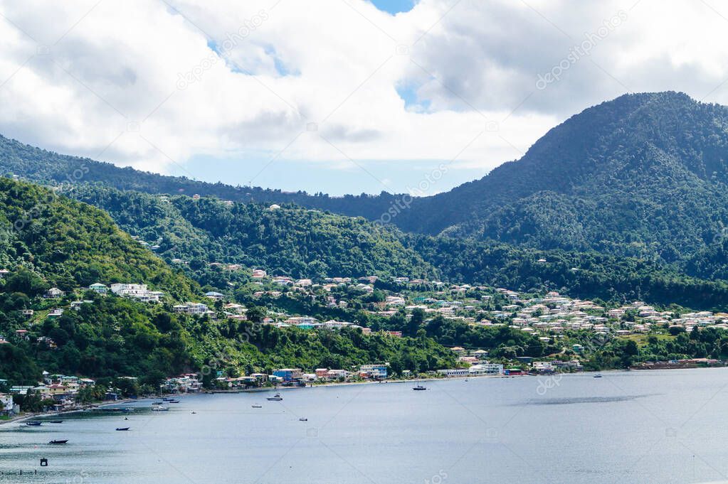 Roseau the capital of Dominica from the perspective of the cruise Terminal