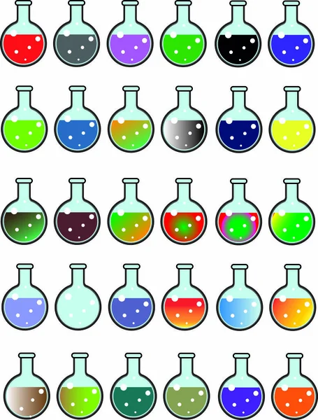 Frascos Boro Vidrio Química Diferentes Colores — Vector de stock