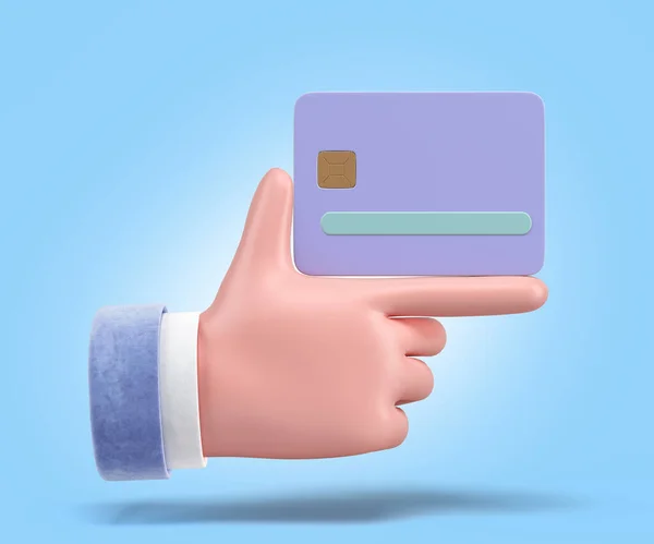 Simple Icon Hand Credit Card Render Blue Gradien — Foto Stock