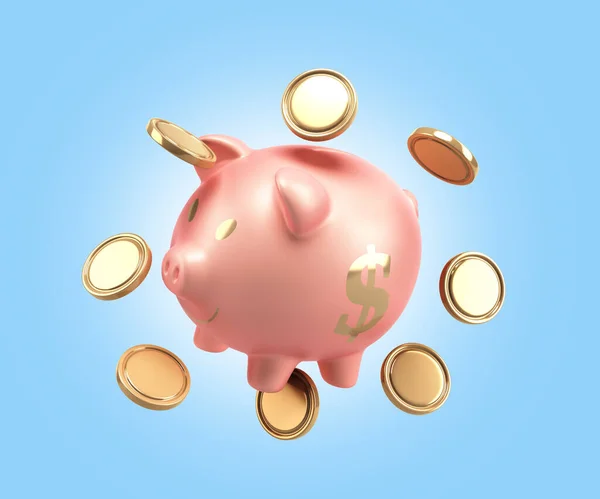 Bank Services Concept Safety Accumulation Funds Piggy Bank Coins Render — Stock Fotó