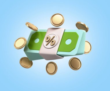 Banka hizmetleri konsepti güvenlik birikimi fonların para banknotları para yığını 3D gradyan