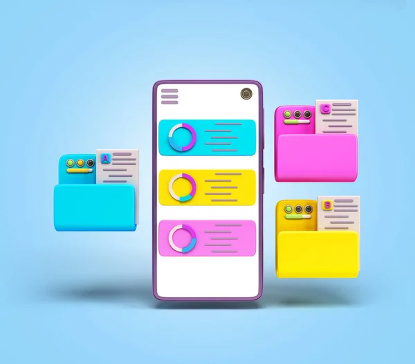 Internal Storage Concept Smartphone File Folders Screen Render Blue Gradient — Stockfoto