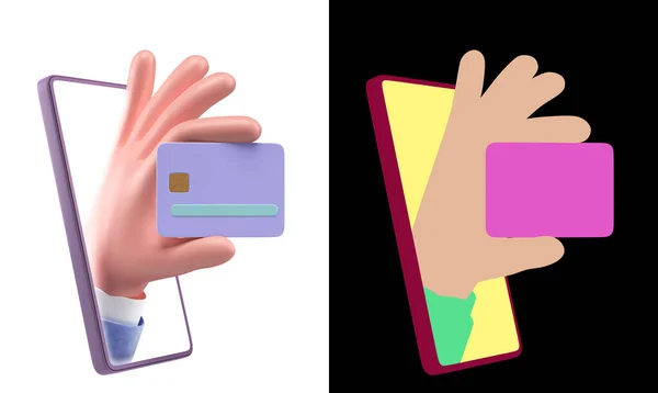 Concept Online Bank Services Smartphone Bank Plastic Card Hand Render — Stok fotoğraf