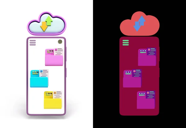 Cloud Storage Concept Smartphone File Folders Screen Render White Alpha — Zdjęcie stockowe