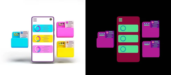 Internal Storage Concept Smartphone File Folders Screen Render White Alpha — 图库照片