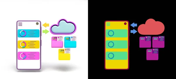 Cloud Storage Sync Concept Smartphone File Folders Screen Render White — Zdjęcie stockowe