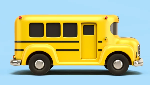 Wintage Toon Yellow School Bus Render Blue Gradient — Stok fotoğraf