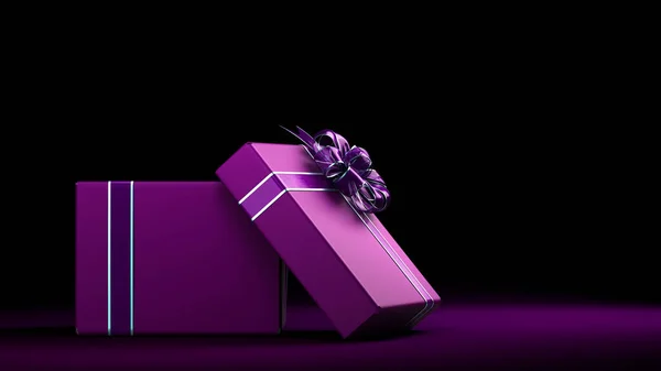 Open Empty Violet Gift Boxe Whith Ribon Render Darck Background —  Fotos de Stock