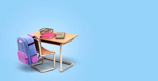 School Desk Chair School Supply Render Blue Gradient — Stockfoto