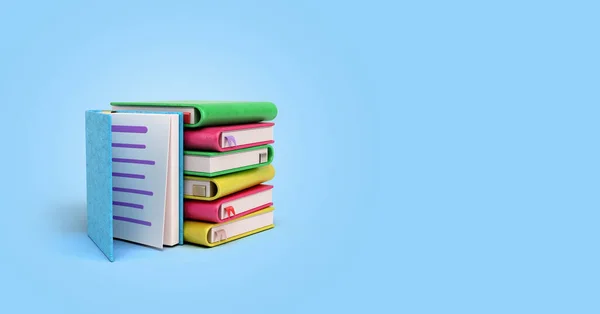 self learning concept blank books in stack 3d illustration on blue gradient