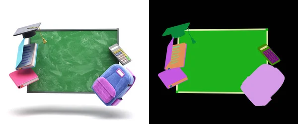 Online Education Concept Blue Backpack School Supplies School Board Render — 스톡 사진