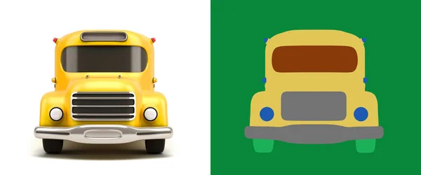 Wintage Toon Yellow School Bus Illustration White Alpha — Zdjęcie stockowe