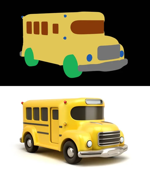 Wintage Toon Yellow School Bus Illustration White Alpha — стоковое фото