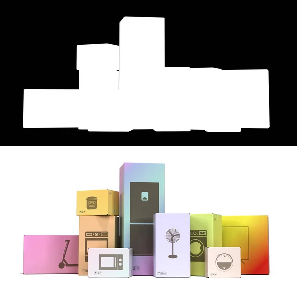 Διαφορετικά Κουτιά Συσκευών Που Στο Έδαφος Έννοια Παράδοσης Εικονογράφηση Λευκό — Φωτογραφία Αρχείου