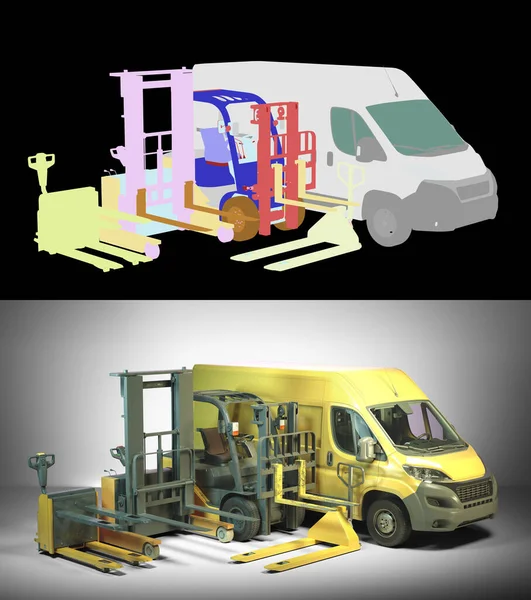 Different Commercial Equipment Loading Cargo Set Ground Delivery Concept Illustration — Stock Photo, Image