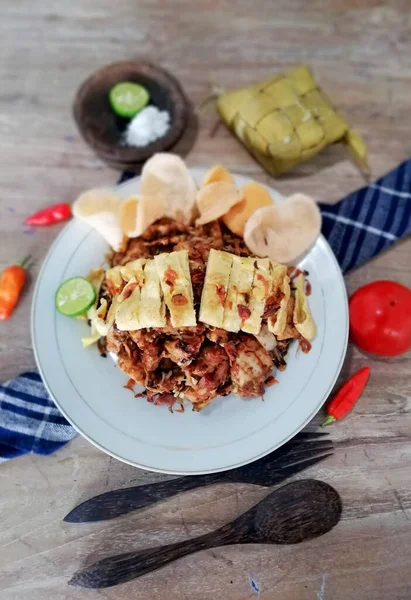 Indonesia Nombres Alimentos Gado Gado Colocado Mesa Madera Marrón — Foto de Stock