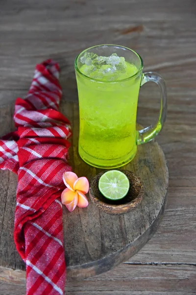 Energy Drink Served Glass Placed Brown Wooden Table — Stock Photo, Image