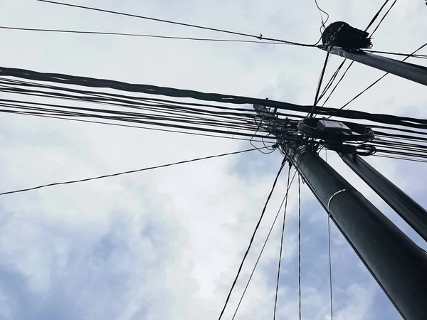 Elektrische Kabels Straat Tegen Lucht — Stockfoto