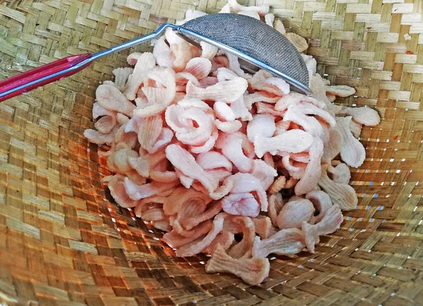 Indonesian Fried Chips Names Kerupuk Placed Bamboo Basket — ストック写真