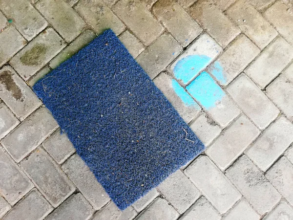 Blue Palstic Doormats Placed Floor — Stok fotoğraf