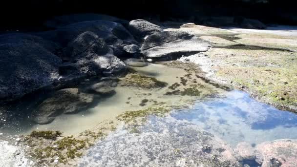 Seascapes South Coast Bali Island Indonesia Rock Formation Black Sand — 图库视频影像