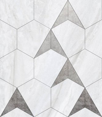 Beton Döşeme. Geçiş zemini. Tahta kiremit. İç seramik duvar döşemeleri ve döşeme döşemeleri için kullanılan ahşap desenli ahşap desen. Altıgen fayanslar ahşap zemine dökülüyor..