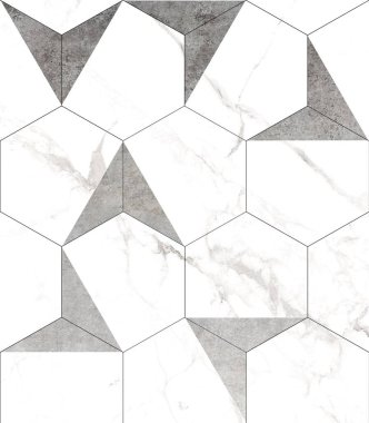 Beton Döşeme. Geçiş zemini. Tahta kiremit. İç seramik duvar döşemeleri ve döşeme döşemeleri için kullanılan ahşap desenli ahşap desen. Altıgen fayanslar ahşap zemine dökülüyor..