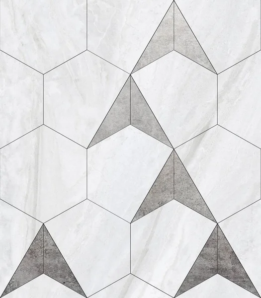 セメントタイルの床 遷移床 木製のタイル 木のパターンテクスチャインテリアのために使用セラミック壁のタイルや床のタイル木製のパターン 木製の床に広がる六角形のタイル ストックフォト