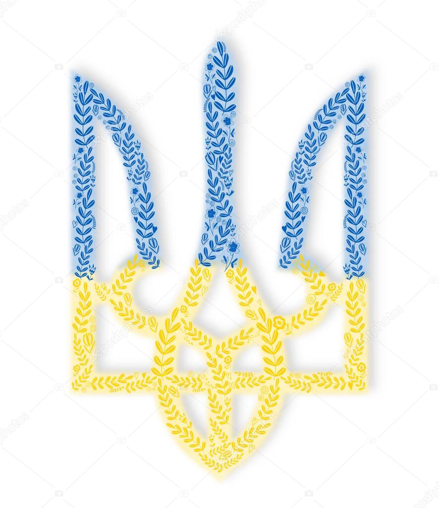 I Support Ukraine, The national emblem of Ukraine. painted with flowers
