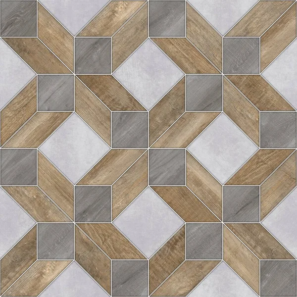 Geometric decor with wooden and marble texture. Cement tiles.