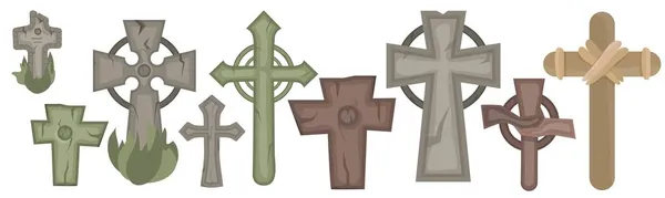 Haç Seti Hıristiyan Kelt Ortodoks Haçları Oyunlar Siteler Kitaplar Peri — Stok Vektör