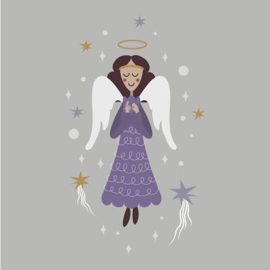 Gotik tarzında bir Noel kartı. Tatlı melek şans diledi. İsa 'nın işareti. Bir lütuf. Noel zamanı. Mutlu Noeller ve mutlu yıllar. Kilise şarkıları. Şansın sembolü..