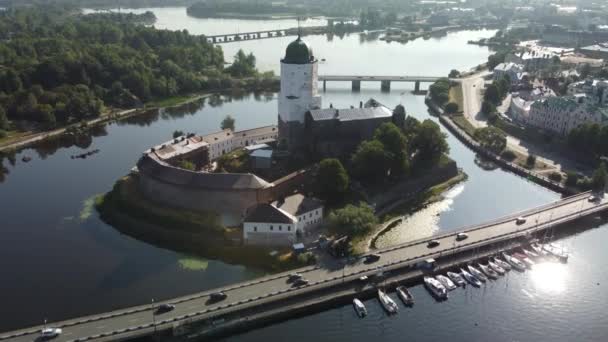 Schloss Wyborg Direkte Bewegung Über Wasser Und Burg Das Historische — Stockvideo